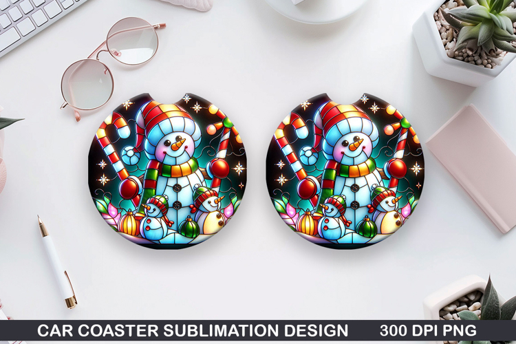 Snowman Car Coaster Sublimation|Christmas Coaster PNG Design