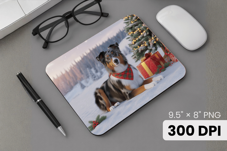 Winter Dog Christmas PNG, Icy Tree Mouse Pad Design