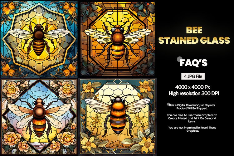 Bee Stained Glass Square Coaster - 04 Variations example image 1