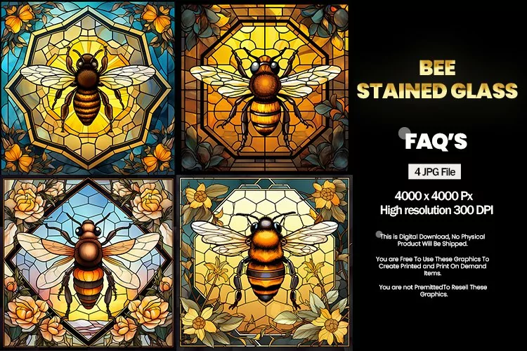 Bee Stained Glass Square Coaster - 04 Variations