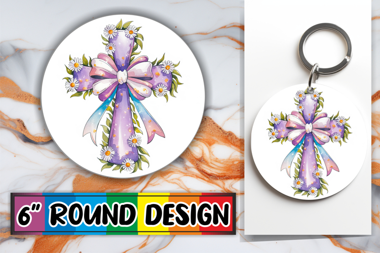 Whimsical Circle Ornaments Design, Flower Cross