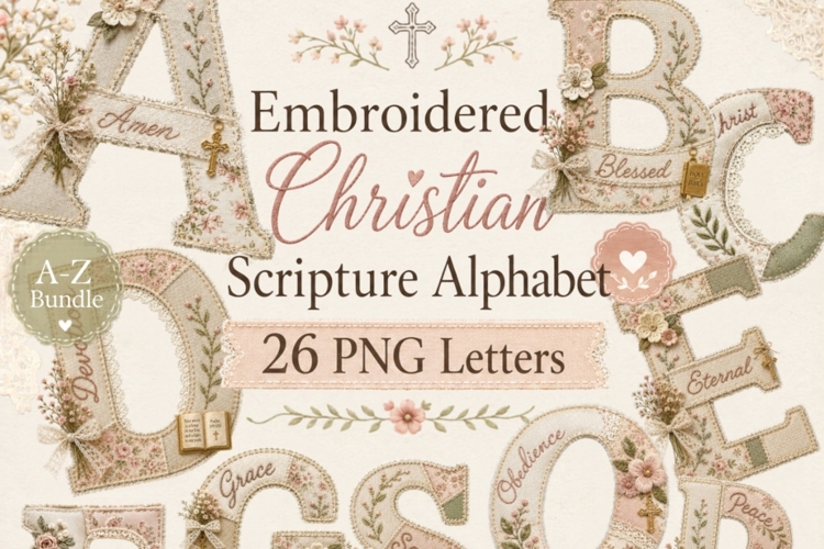Embroidered Christian Scripture Alphabet PNG Bundle
