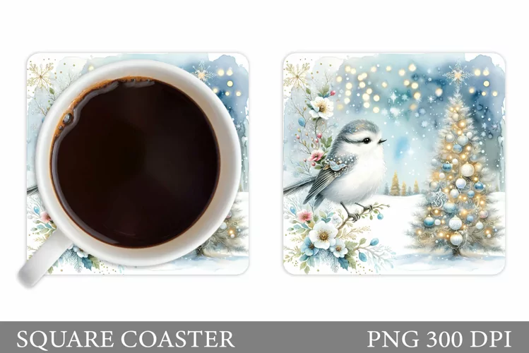 Christmas Bird Coaster Sublimation. Christmas Coaster Design