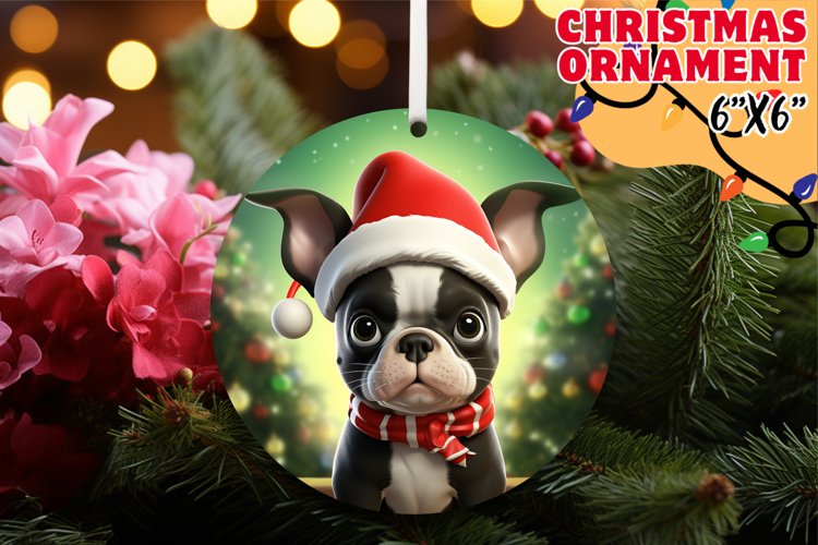 Santa Hat Puppy Dog 3D Ornament Sublimation
