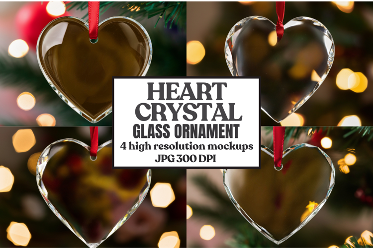 Christmas Heart Crystal Glass Ornaments Mockup