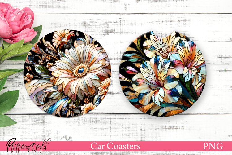 Car Coasters | Pearl Flowers | Sparkling Flowers | Orange example image 1