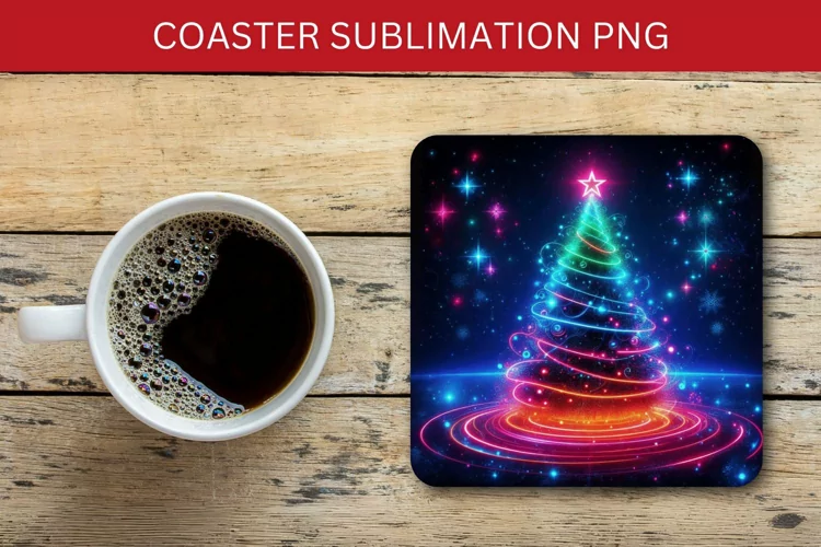 square coaster - neon christmas tree