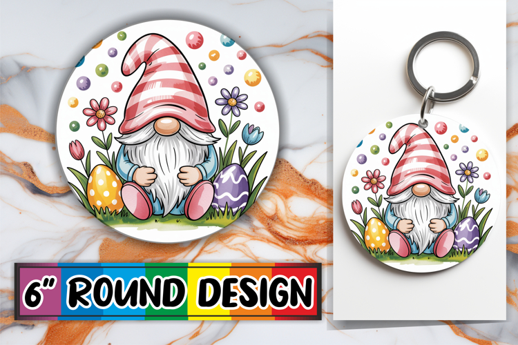 Blissful Keychain Round Style, Easter Gnomes