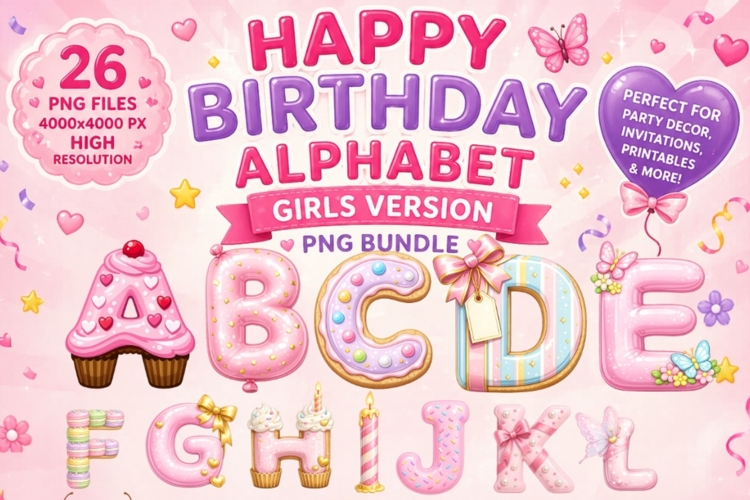 Happy Birthday Alphabet PNG | Girls Birthday Letters Clipart