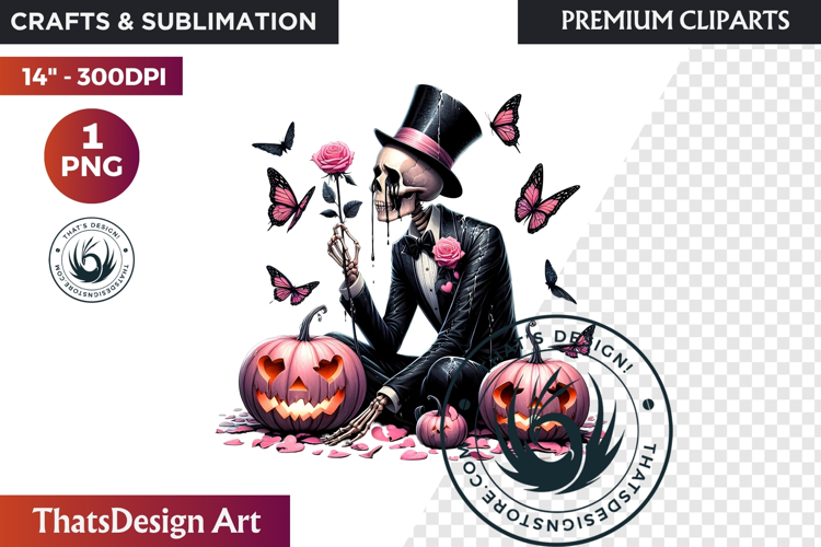 Pink & Black Gothic Halloween Skeleton Clipart PNG, Skull