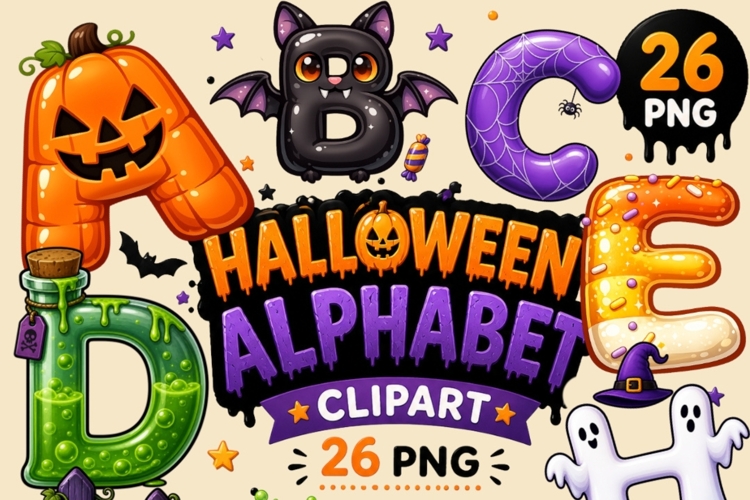 Halloween Alphabet PNG Bundle | 26 Spooky Letters, Pumpkin