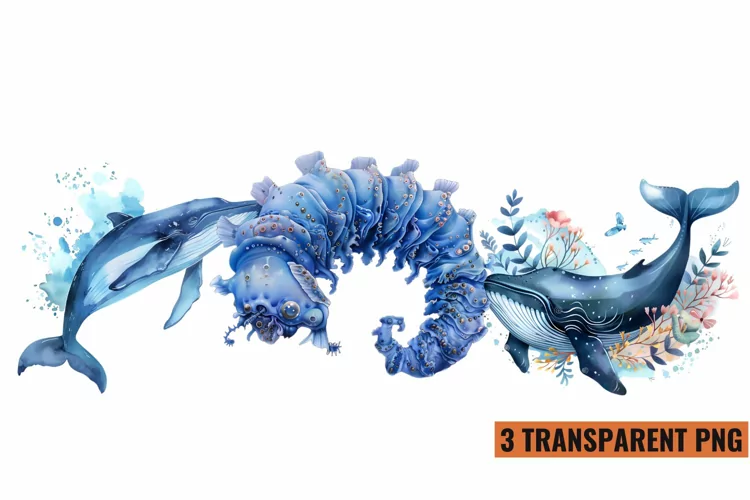 Watercolor Sea Animals Clipart , PNG