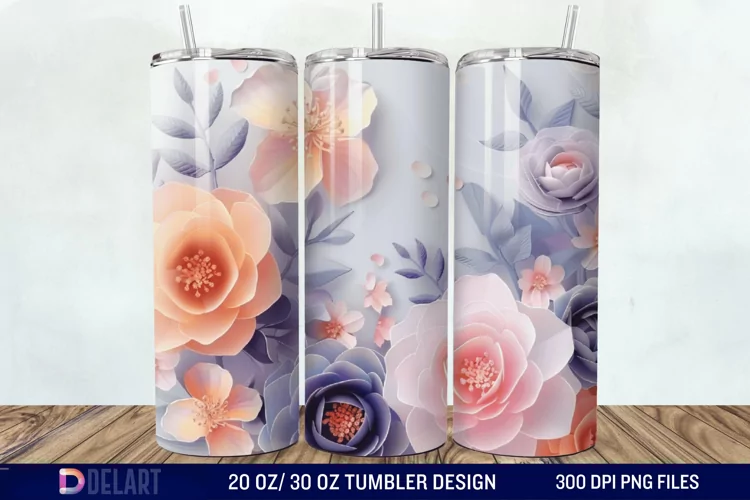 3D Painted Flower Tumbler Wrap