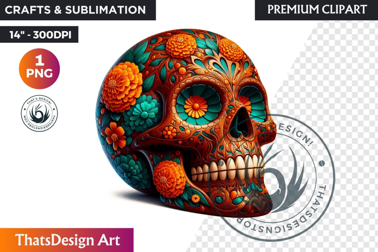 Floral Sugar Skull Day of the Dead Clipart, dia de muertos