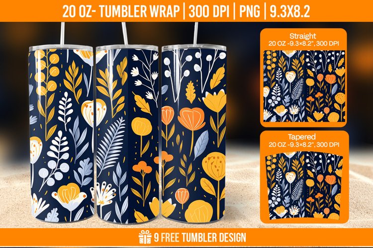 Flowers Tumbler Wrap Designs, Sublimation Wrap