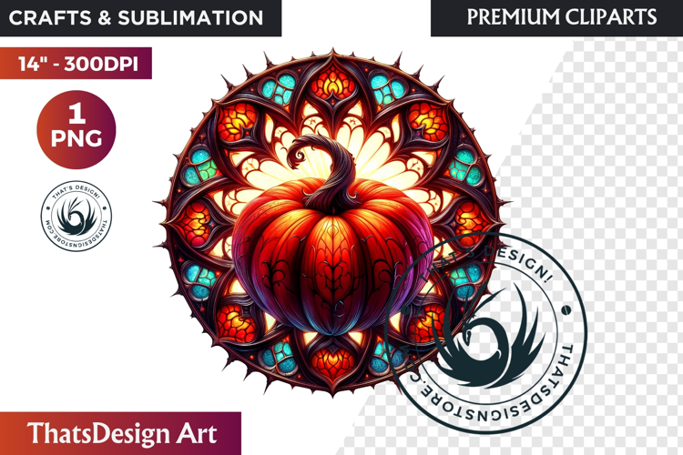 Halloween Gothic stained Glass Pumpkin Clipart