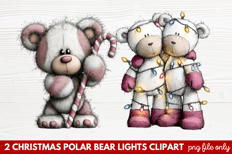Christmas Polar Bear Lights Clipart | Cute Holiday Bear PNG