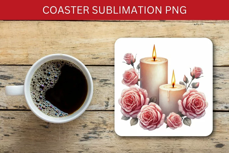 valentine square coaster - roses candle