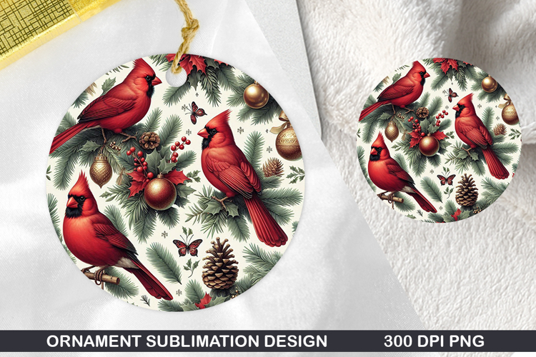 Cardinals Stained Glass Ornament PNG, Digital Download File