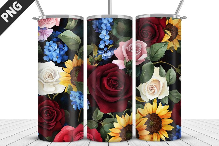 Valentine Rose Flowers Tumbler Wrap | Sublimation Design example image 1