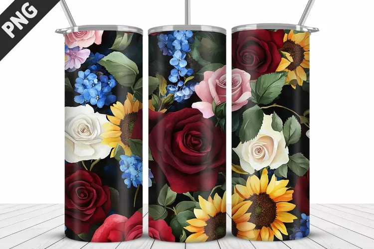 Valentine Rose Flowers Tumbler Wrap | Sublimation Design