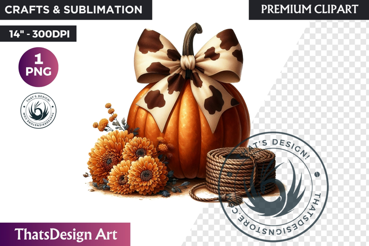 Western Pumpkin Autumn PNG,Cowgirl Coquette bow fall clipart