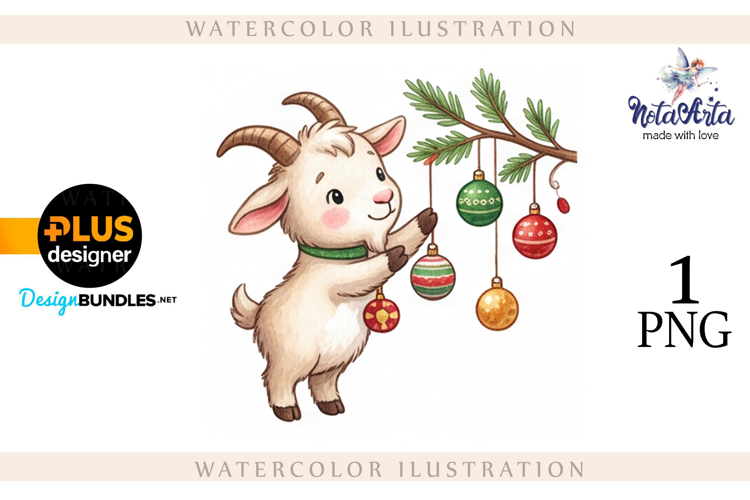 Christmas Goat in Watercolor Style
