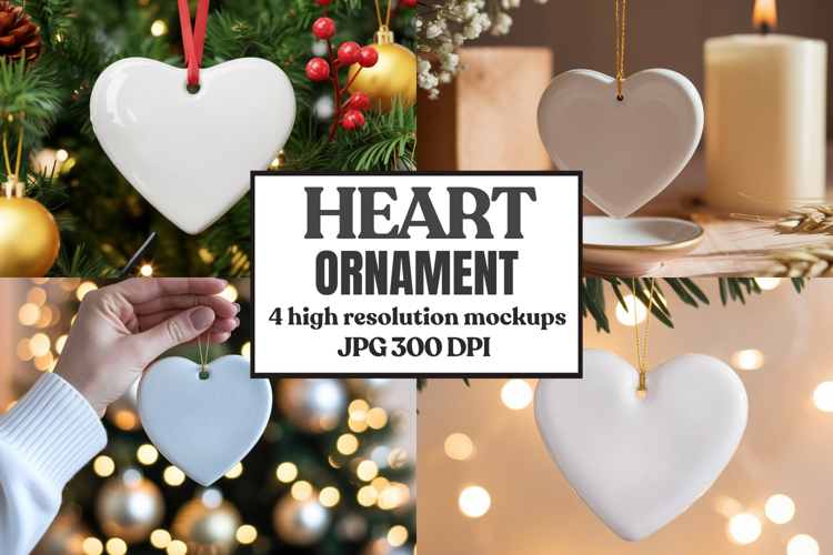 Romantic Christmas Ceramic Heart Ornament Mockup | Holiday