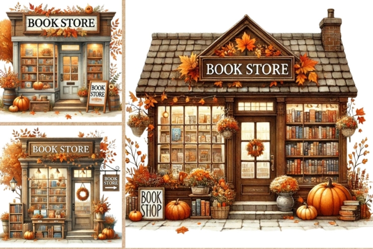 Autumn Book Shop Clipart Bundle | 14 JPEG Files, Cozy Fall