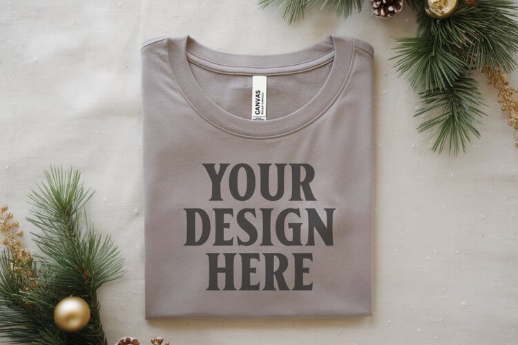 Christmas Bella Canvas 3001 Ash Folded Tshirt Mockup example image 1