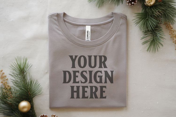 Christmas Bella Canvas 3001 Ash Folded Tshirt Mockup