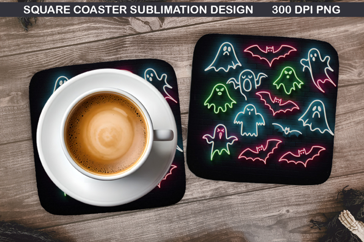 Ghost Coaster Sublimation, Halloween Coaster PNG Design example image 1