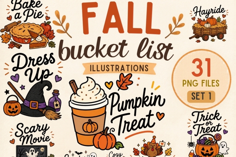 Fall Bucket List Clipart PNG, 31 Autumn Activity