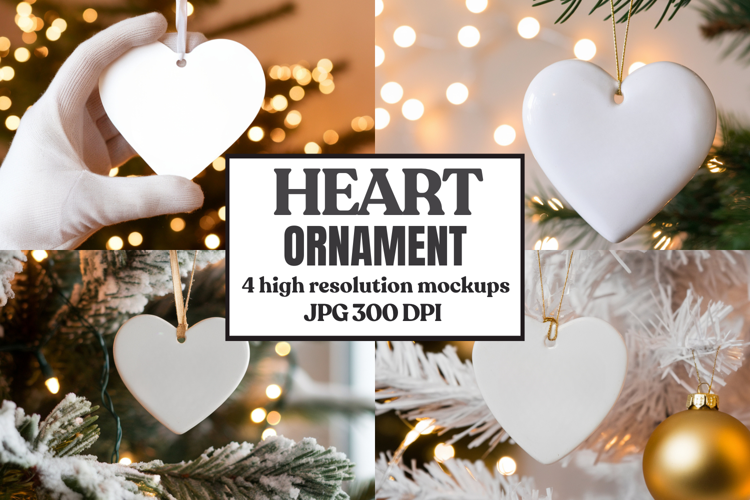Heart Shaped Christmas Ornament Mockups | Frosted Glass Holi