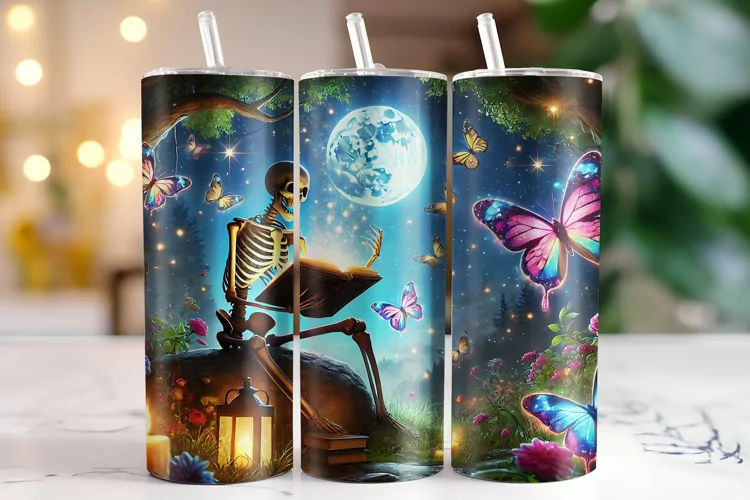 Skull & Butterflies Tumbler Wrap | Sublimation