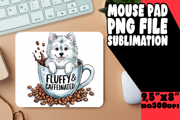 BLISSFUL desk pad Artistic PNG, Coffee Dog