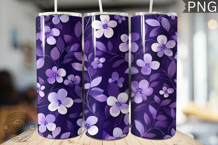Purple Floral Tumbler Wrap - High Quality 300 Dpi