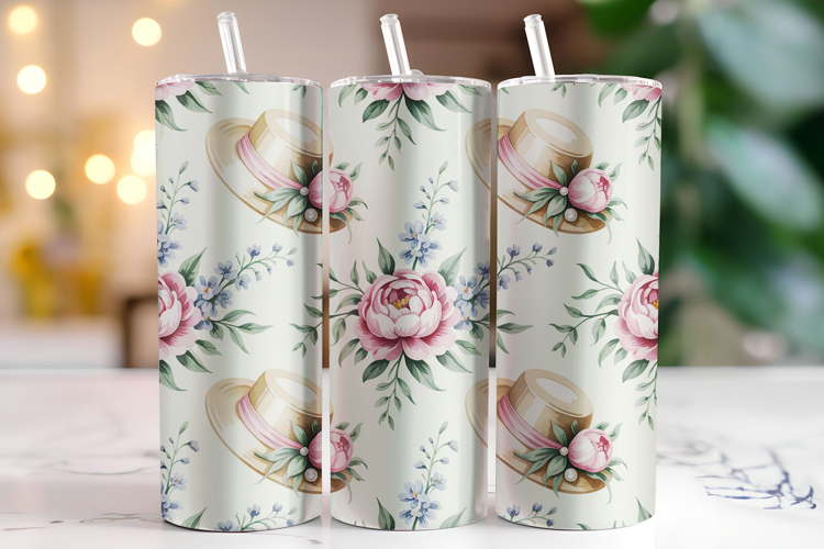 Flowers & Hat Tumbler Wrap | Sublimation | Tumblers