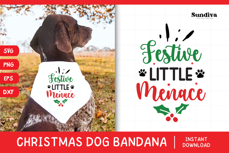 Christmas Dog Bandana Quotes SVG | Festive Little Menace