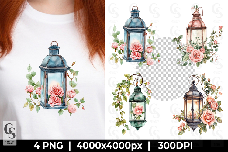 Vintage Lantern Rose Clipart PNG