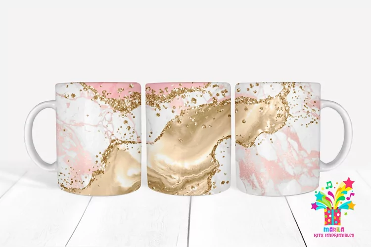 Pink Glitter Agate Mug Sublimation / Agate Mug Wrap #6