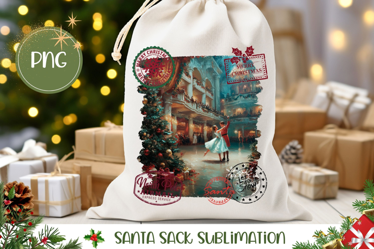 Vintage Christmas Santa Sack Print, Christmas Gift Bag