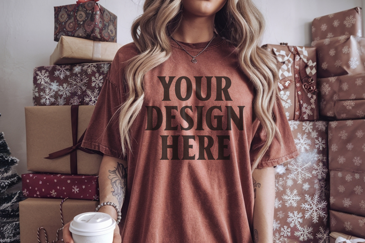 Christmas Comfort Colors 1717 Brick TShirt Mockup, CC 1717