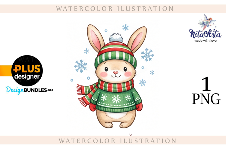 Christmas Bunny in Watercolor Style