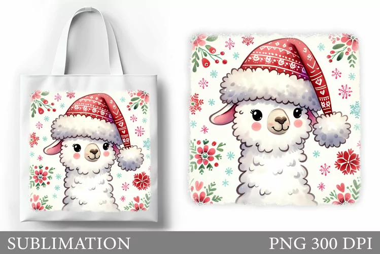 Christmas Lama Tote Bag. Christmas Tote Bag Sublimation