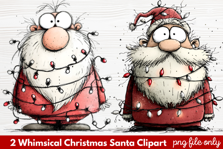 2 Whimsical Christmas Santa Clipart | Cute Santa PNG