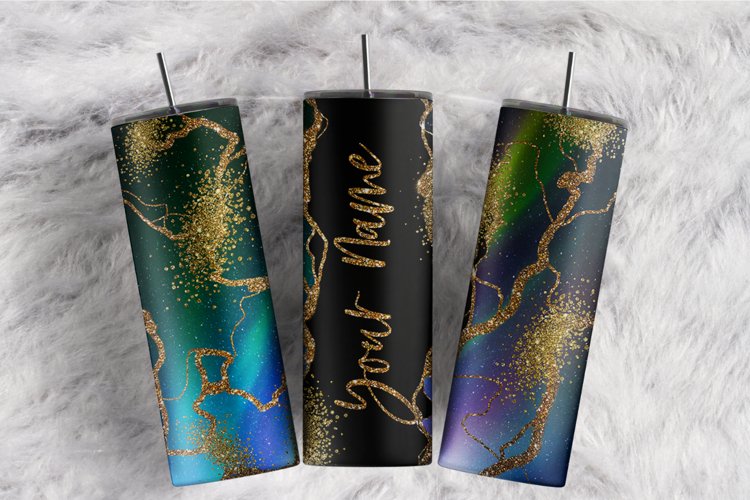 Custom Name Gold Glitter Northern Lights 20 oz tumbler wrap