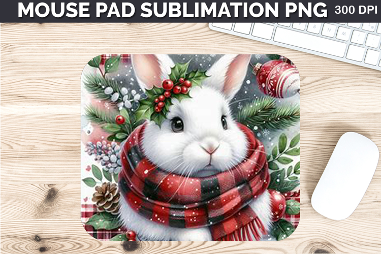 Watercolor Bunny Mouse Pad Sublimation - Christmas PNG