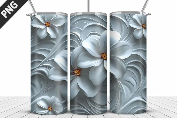 3D Daisy Flowers 20oz Tumbler Wrap | Sublimation Design