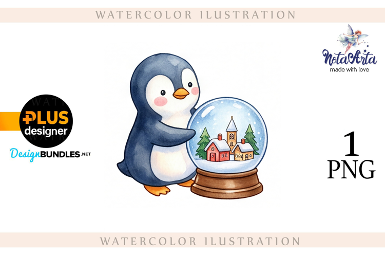 Christmas Penguins in Watercolor Style